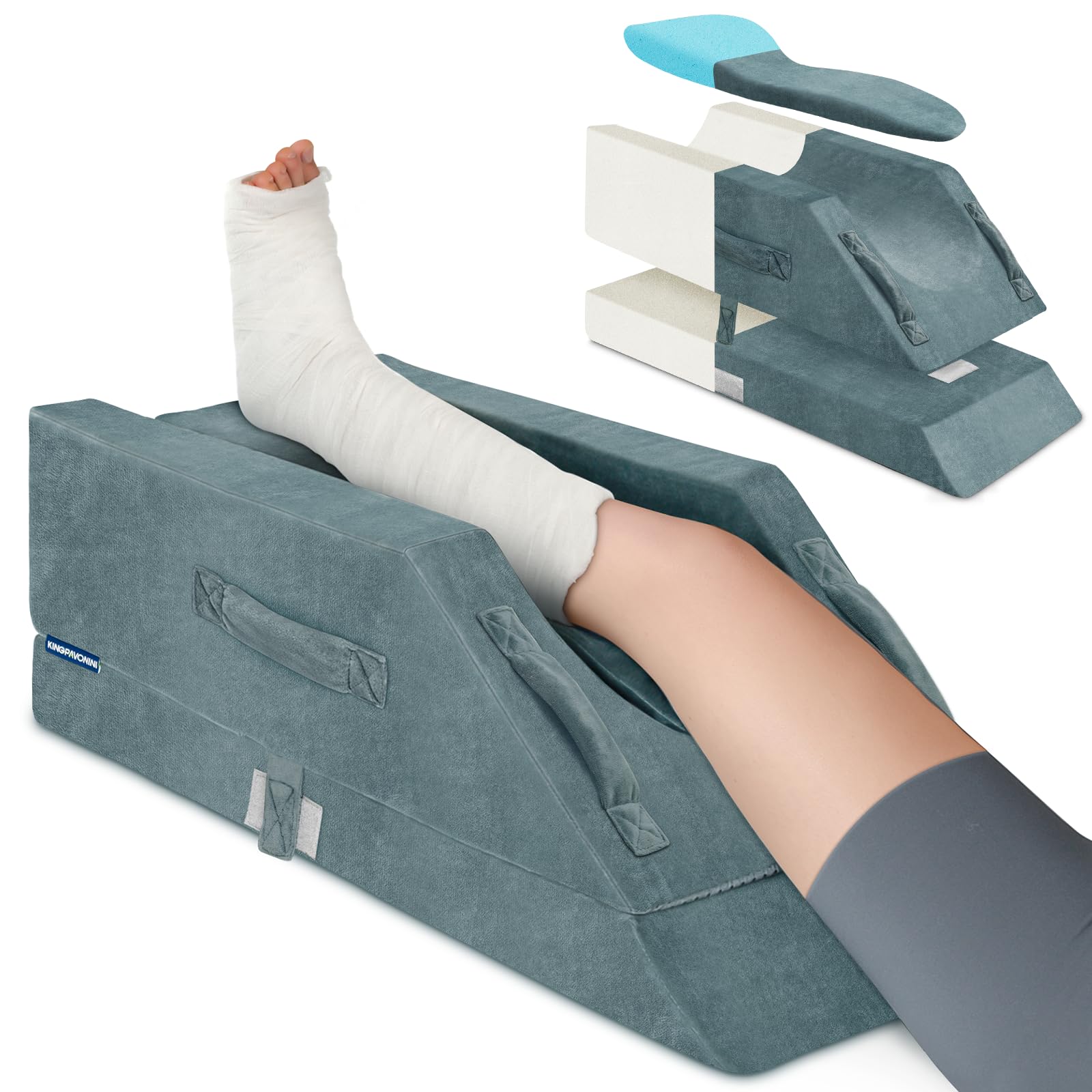 Photo 1 of KingPavonini 4 Height-Adjustable Leg Elevation Pillows for After Surgery with Ergonomic Curve, Memory Foam Wedge Pillow for Legs Swelling and Pain Relief, Knee Replacement Recovery Aids (Single Leg)