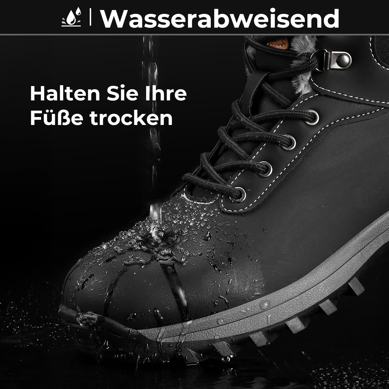 Mishansha Winterschuhe Herren Gefüttert Winterstiefel Damen Warm WinterBoots Wasserfeste Schwarz 42 4