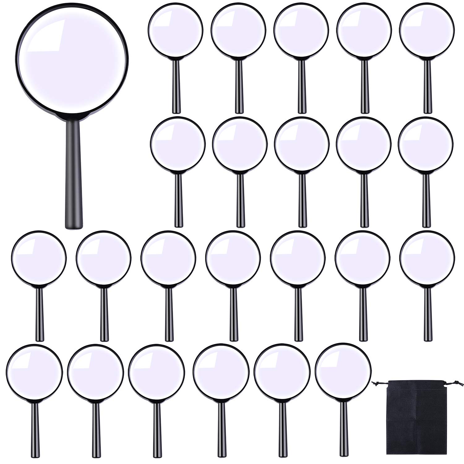 ADXCO 24 Pack Handheld Magnifier Plastic Magnifying Glass Portable Reading Magnifiers Plastic Magnifying Glasses with Storage Bag for Reading Jewelry Home Office Desk Accessories, Book, Magazine