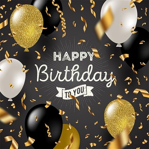 CSFOTO 8x8ft Happy Birthday Backdrop Black and Golden Birthday Party Background for Photography Adult Birthday Photo Wallpaper