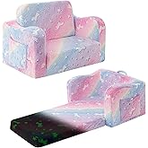snow mini Toddler Chair and Couch, 2 -in-1 Toddler Couch Fold Out, Convertible Chairs for Toddlers Comfy Sofa to Lounger with Glow in The Dark Feature, Soft for Girls and Boys