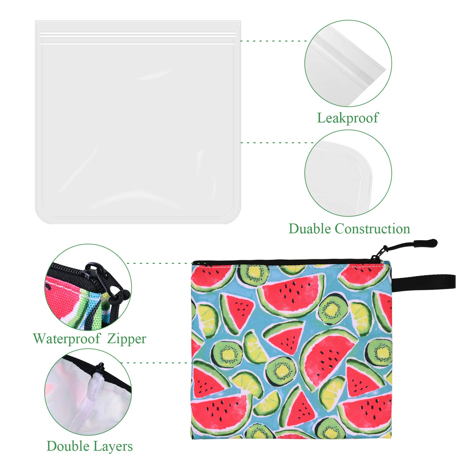 Reusable Sandwich Bags - FIRPOW 6 Pack Silicone and Food Safe Fabric Lunch Bags with Zipper, Ideal for kids Lunches, Sandwiches, Food Snacks, Make-up and Travel, Home, Organization