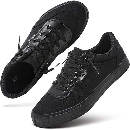 hash bubbie Unisex Slip on Sneakers Women's Canvas Sneakers Classic Non Slip Canvas Shoes Casual Tennis Shoes for Men（Full Black.US12W/10M）