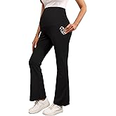 BRATUC Maternity Lounge Pants Bamboo Viscose Pregnancy Pants Soft Stretchy Comfy Bell Bottoms with Pockets