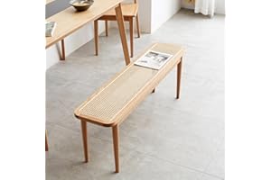 Wayshome 39.4'' Natural Rattan Dining Bench with 100% Solid Oak Wood Bench Frame, Bed End Shoe Ottoman for Kitchen Bedroom Entryway, Natural Oak