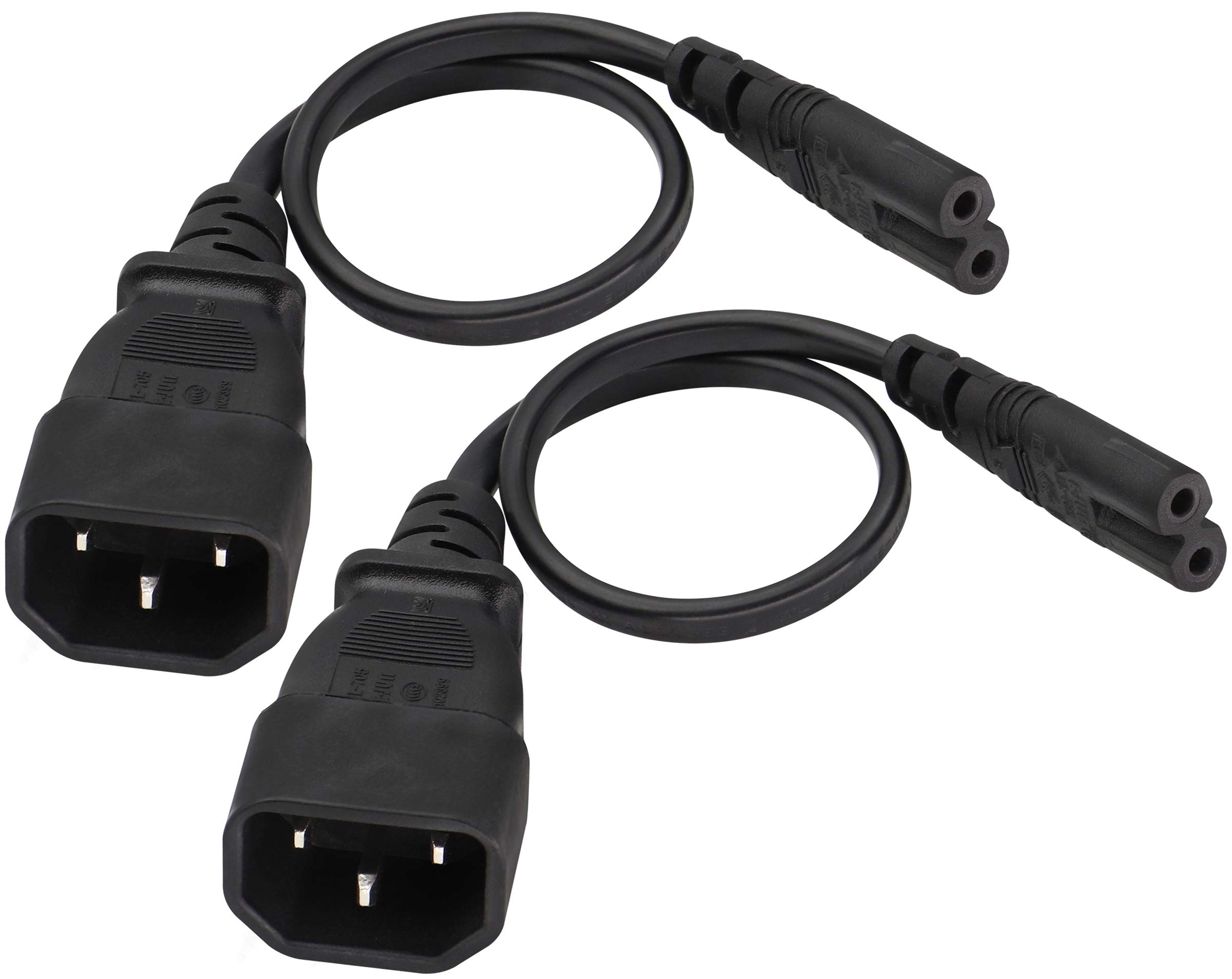 AAOTOKK (2 Pack) 10A 125V IEC 3Pole Male to 2Pole Female Figure 8 Power Adapter,IEC C7 to C14 AC Converter Polarized Adapter for LED TV etc (0.3m/1ft)(C7 to C14)