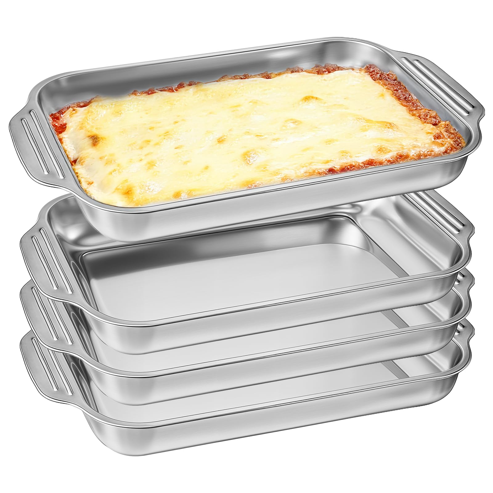 Photo 1 of 4Pcs 9x13 Inch Stainless Steel Baking Pan Cake Pan Rectangle Cake Pans Rectangular Bakeware Baking Tray for Cakes Breads Fish Vegetables Dishwasher Safe