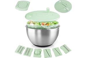 Stainless Steel Salad Spinner,Lettuce Spinner with Non-Slip Base,Vegetables Wash Bowl,Egg Yolk Strainer Slicer Shredder,A Var