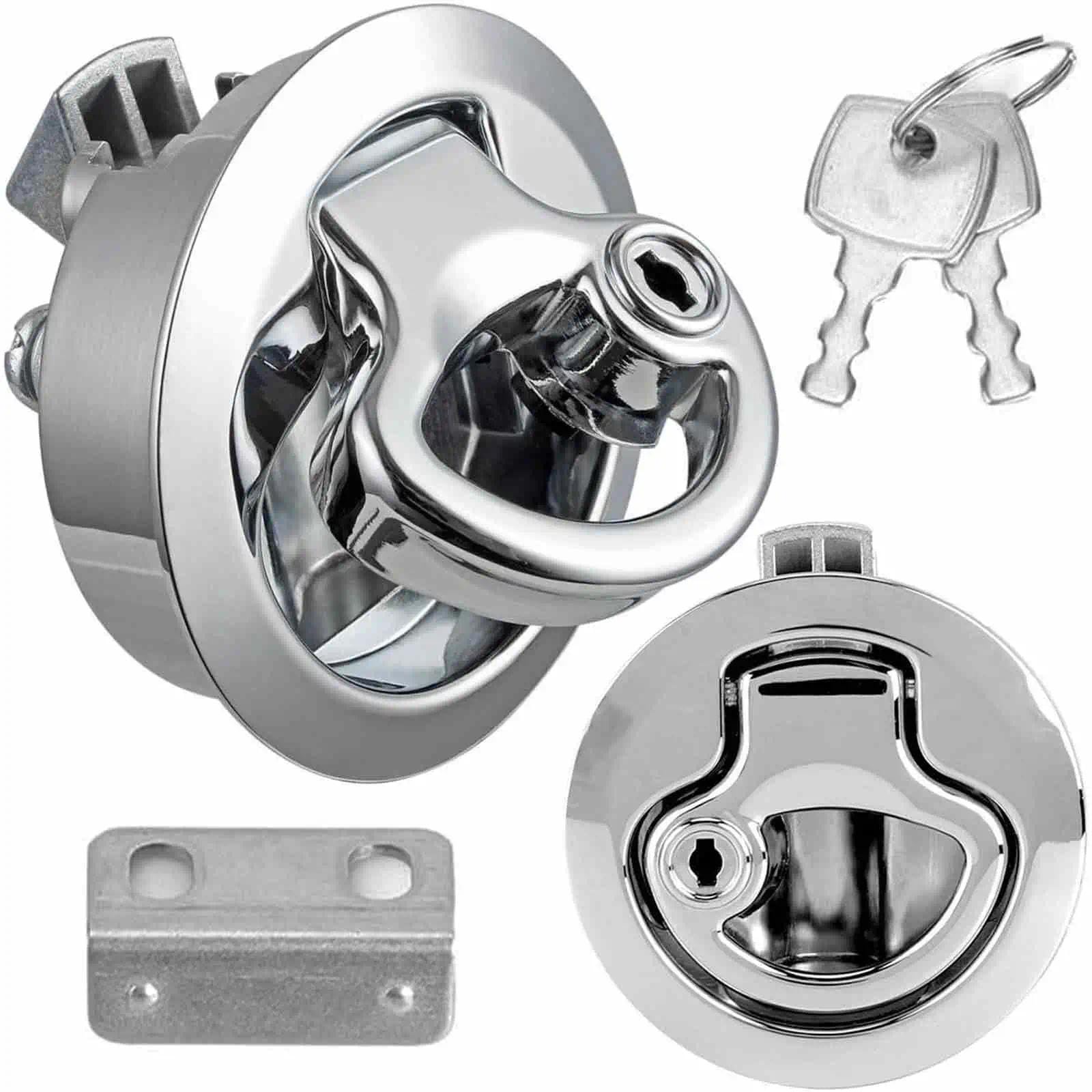 Tianher Boat Hatch Latch Pull, Round Panel Zinc alloy Zipper lock with Keys for Toolbox door lock Motorhome modification parts Cabinet Marine Yacht Deck Cabin Hardware