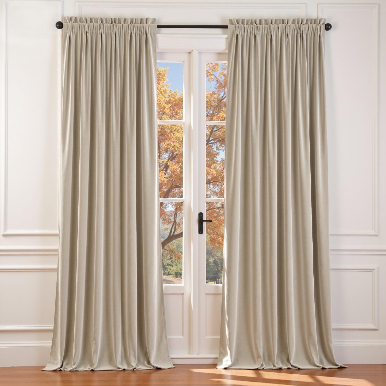 Photo 1 of Lazzzy Velvet Curtains Beige Room Darkening Curtains Drapes for Bedroom Living Privacy Home Decor Rod Pocket 96 Inch Length 2 Panels, W62 x L96
