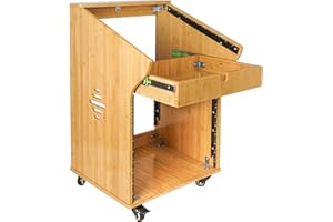 Sound Town DIY Solid Carbonized Bamboo Studio Rack with 11U Slant Mixer Top, 10U Front, 2U Drawer, Rubber Feet, Casters, for Recording Room, PA/DJ Equipment, Home-Audio (STBR-M11X10)