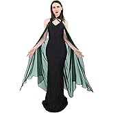 Koalswm Womens Chiffon Shawls Cape Gothic Tulle Cloak Hang Neck Collar Halloween Wedding Bridal Capelet