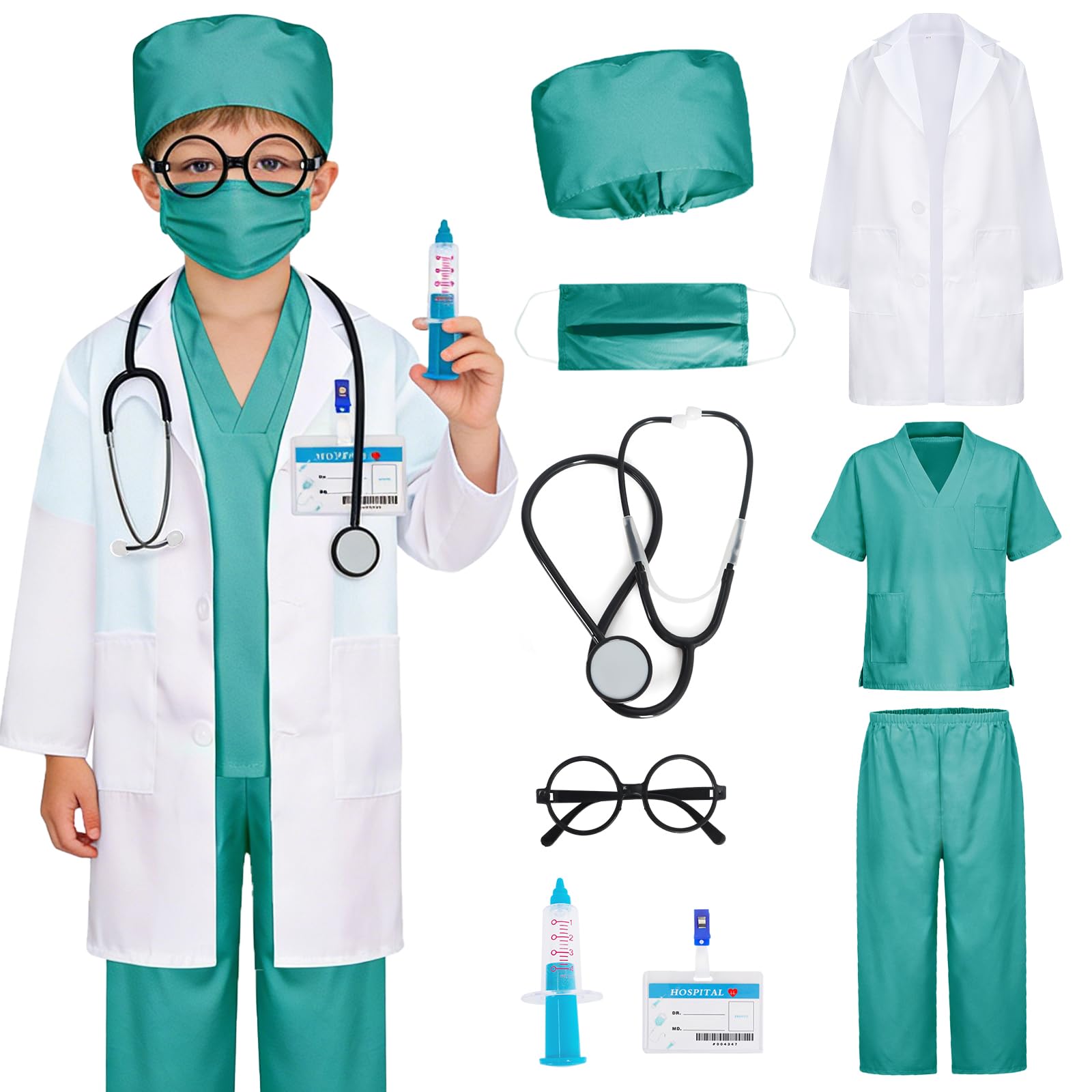 KumSoomliy Doctor Games for Kids Doctors Set for World Book Day Kids Doctor Playsets Role Play Toys Outfits Green 4-5Y