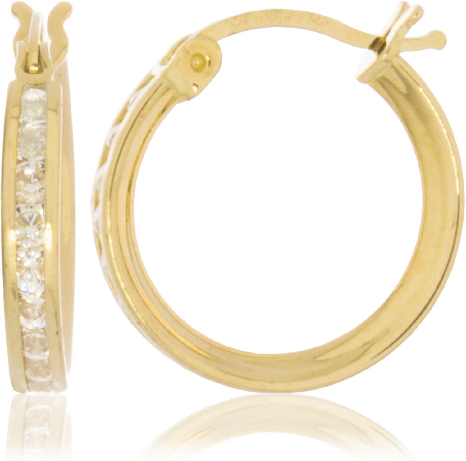 Solid Gold CZ Hoop Earrings 14K Yellow Gold 2.1mm Wide 0.55
