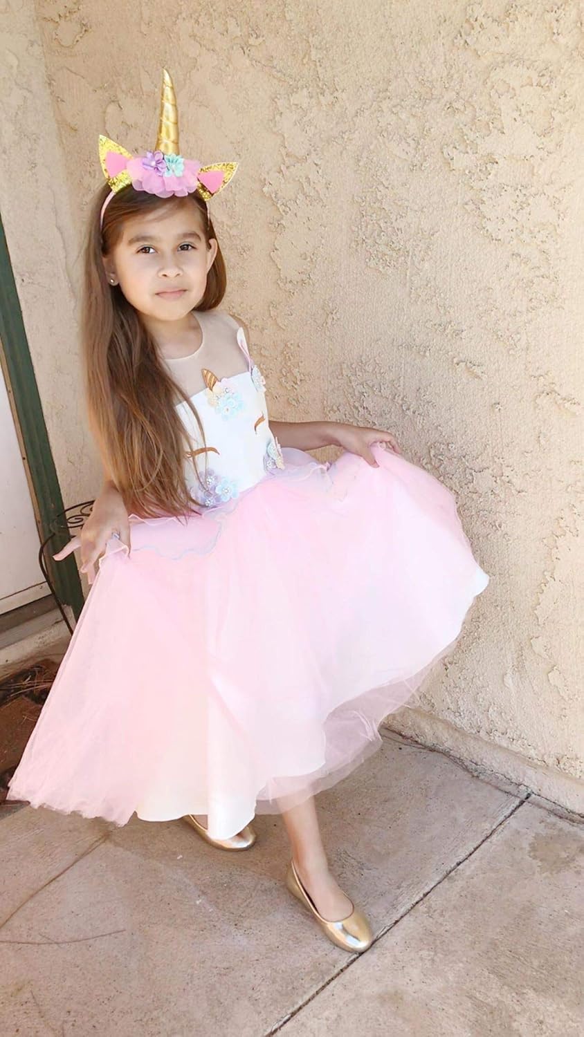 Kokowaii Fancy Girls Unicorn Dress up Fancy Costume for Pageant Party: Clothing