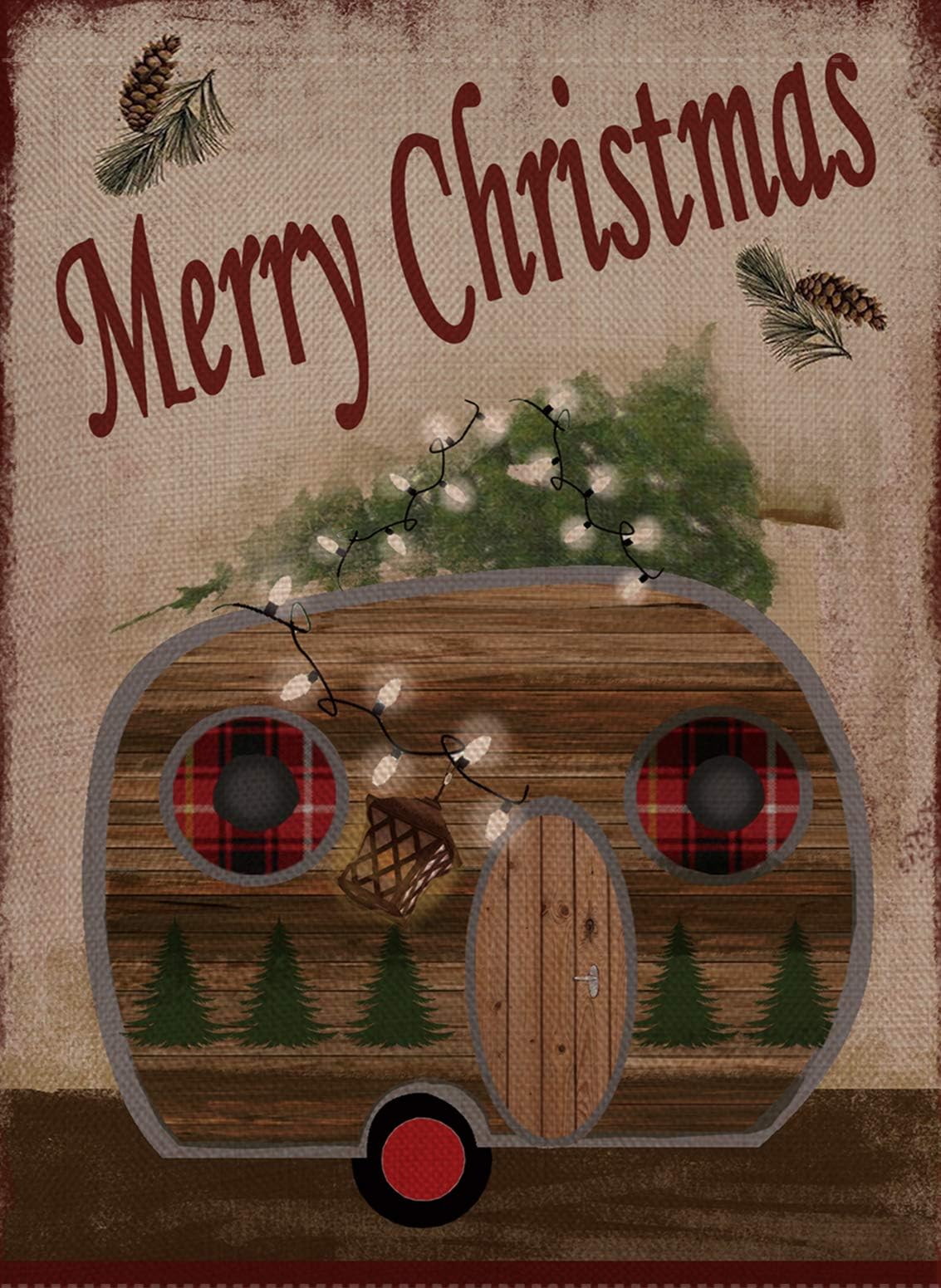 Selmad Home Decorative Merry Christmas Garden Flag Camper Double Sided, Camping Rustic Quote House Yard Flag Xmas, Holiday Yard Decorations, Funny Primitive Trailer Seasonal Outdoor Flag 12 x 18