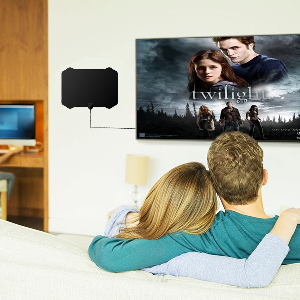 TV Antenna, LENPOW Best Indoor 1080P Amplified Digital TV Antenna 60 Mile Range with Detachable Amplifier Signal Booster, USB Power Supply, 16.5Ft High Performance Coaxial Cable, Black