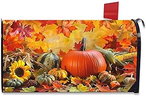NANIKORE Autumn Fall Harvest Maple Leaves Pumpkin Mailbox Covers Waterproof Magnetic Durable Post Box Cover Wraps Standard Size 21x18 Inches for Outdoor Garden Yard Decor