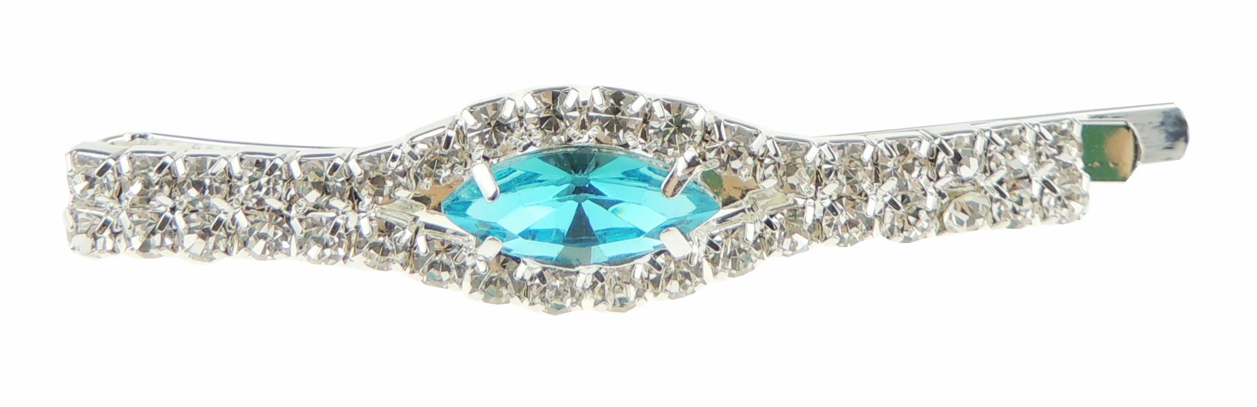 ONE GRIP Womens Silver Tone Sparkly Bow Rhinestone Stones Jeweled Crystal Diamante Party Birthday Christmas Bridal Wedding Slide Hairpin Hair Clip Bobby Pin (Turquoise)