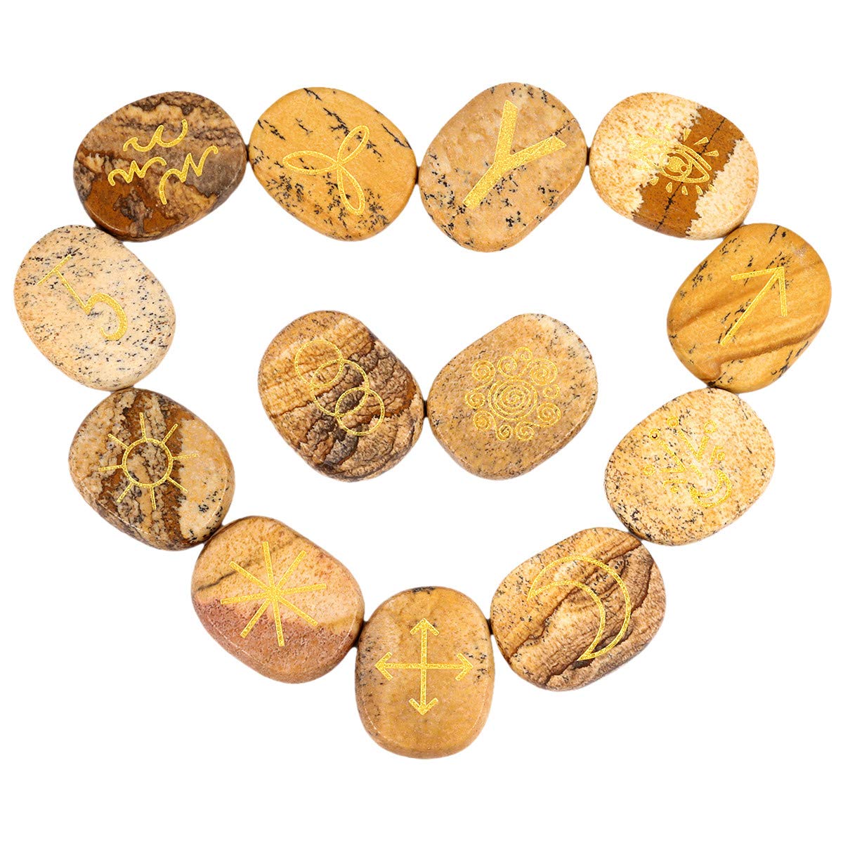 KYEYGWO Picture Jasper Witches Runes Set, Rune Stones with Engraved Gypsy Wiccan Pagan Symbol for Divination Meditation Healing โ image 1