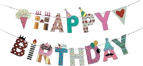 Amazon Com Fecedy Cartoon Happy Birthday Banner Colorful Bunting