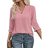 EVALESS Blouses for Women Dressy Casual 3/4 Length Sleeve Lace Patchwork Business Work Tops