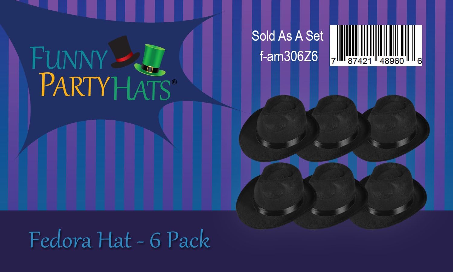 Funny Party Hats Black Fedora Gangster Hat Costume Accessory - Pack of 6: Toys & Games