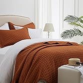 SunStyle Home Queen Quilt Bedding Set with Pillow Shams, Full Queen Size Quilt Brunt Orange, Lightweight Comforter Bedspreads Soft Reversible Coverlet for All Season 3pcs Rust Diamond Quilted Bed Set