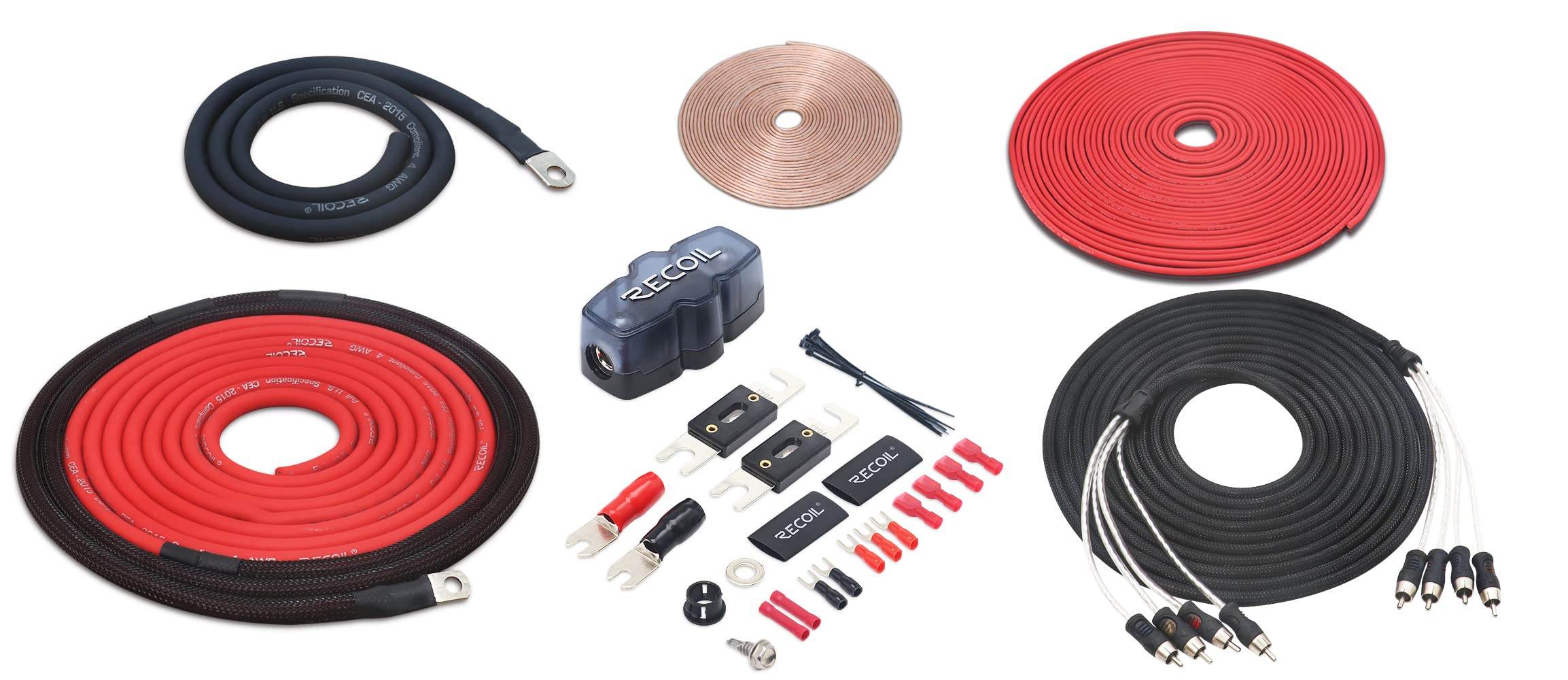Recoil PCK44 True 4 Gauge 99.99% Oxygen Free Copper Complete 4-Channel Amplifier Wiring Kits