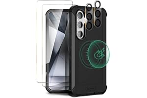 MOTIVE 5 in 1 Magnetic Case for Samsung Galaxy s24 Case, [15FT Military Grade Drop Protection] with 2X Screen Protector + 2X Camera Lens Protector, Heavy Duty Galaxy s24 case 6.1” | Black