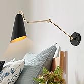 KSANA Modern Swing Arm Wall Lamp, Plug in or Hardwired Wall Sconces Lighting, Black and Gold Adjustable Light Fixture with On