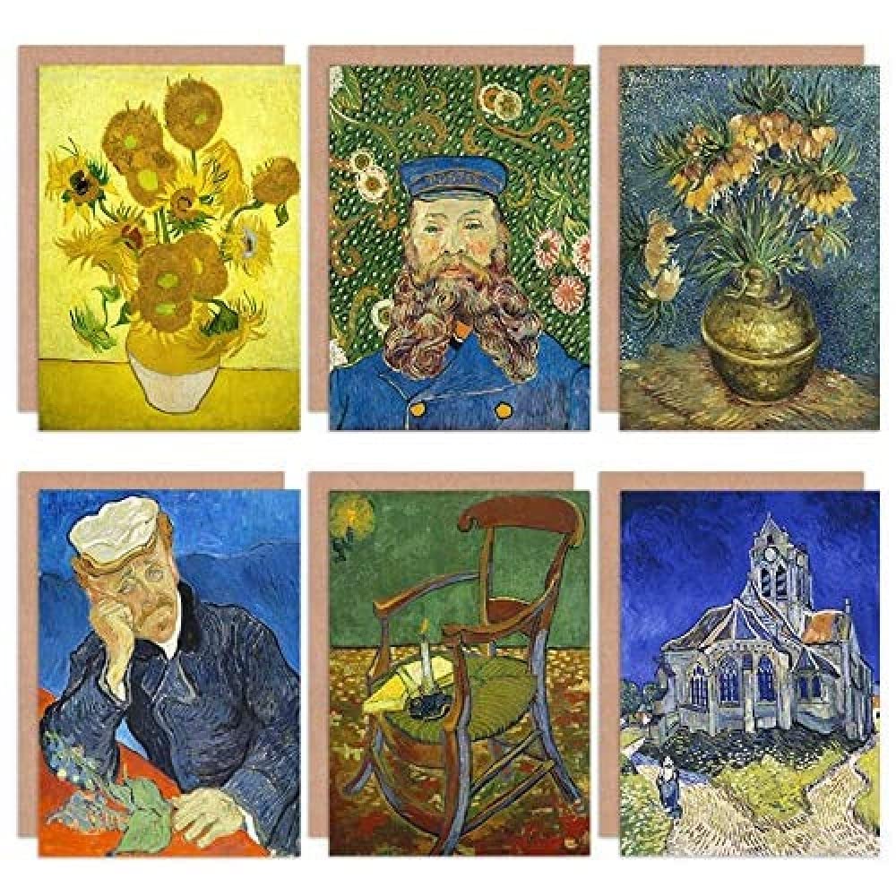Artery8 Vincent Van Gogh Church De Stoel Gachet Vase Roulin Zonnebloemen Fine Art Greeting Card Pack of 6