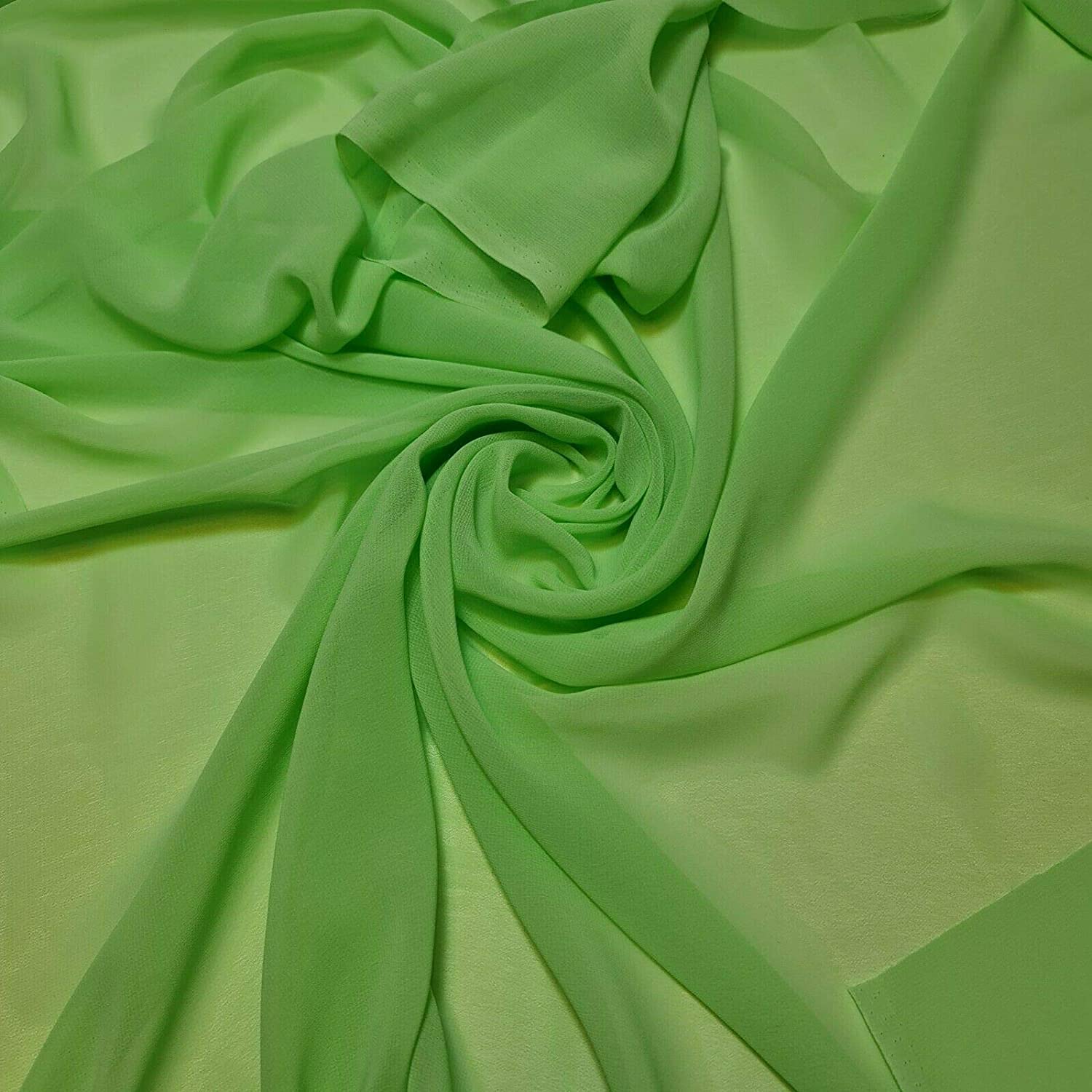 New Plain Chiffon Sheer Crepe Fabric Premium Dyed Dress Drape Decor Craft Fabric (Pre Cut 5 Meter - Parrot Green)