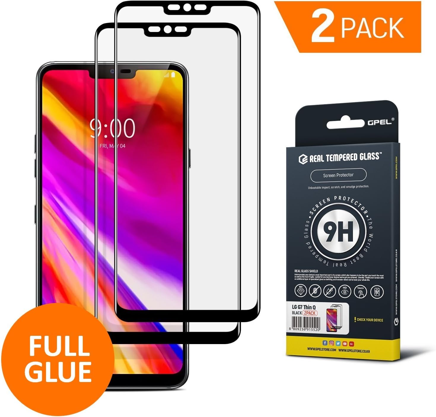 GPEL Screen Protector for LG G7 ThinQ Full Glue Case Friendly Work with Most Case Premium Japanese Asahi Real Tempered Glass HD Clear Easy Installation 9H Hardness 99% Touch Accurate [2-Pack]