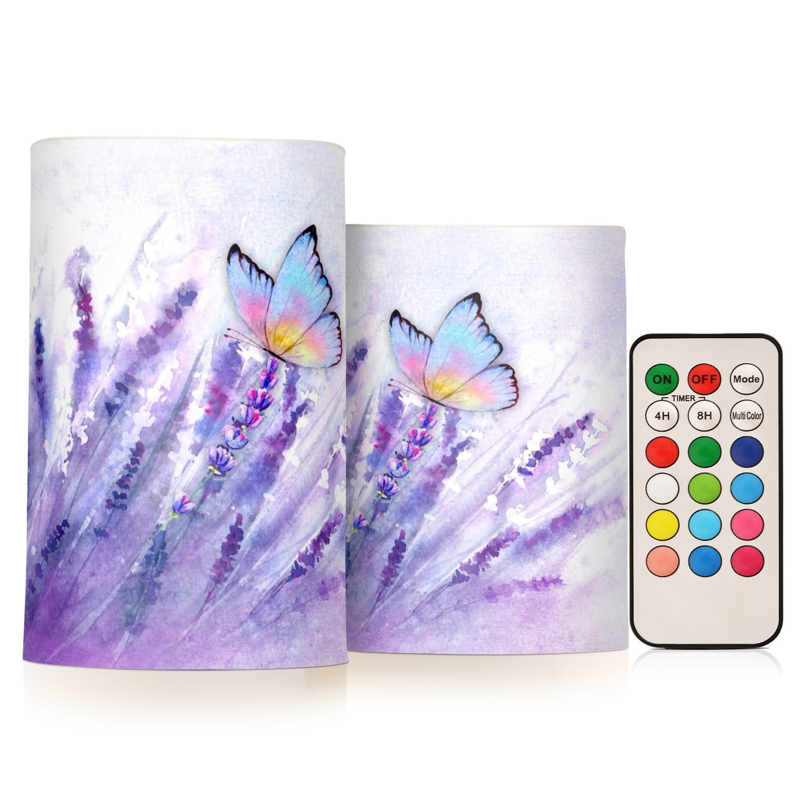 Photo 1 of BOENLE Flickering Flameless Candles, Lavender Butterfly Purple LED Candles with Remote Timer, Set of 2 Battery Operated Candle for Valentine Wedding Birthday