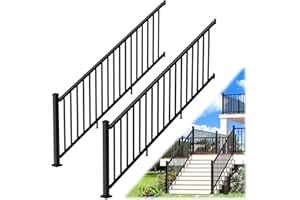 Egadis 36 in. H x 16 ft. W Porch and Deck Railing Kit, Aluminum Stair Railing Kit, Black Textured AAMA 2604 Powder-Coat Finish Railing System for Concrete Steps or Wooden Stairs (2 Post, 2 Panel)
