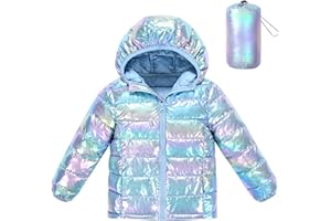 Lovekider Hooded Puffer Jacket for Girls 4-12T Packable Down-Alternative Warm Coat Shiny Outerwear for Kids Winter