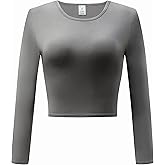 OThread & Co. Women's Long Sleeve Crew Neck Crop Top Basic Comfy Stretch Tee