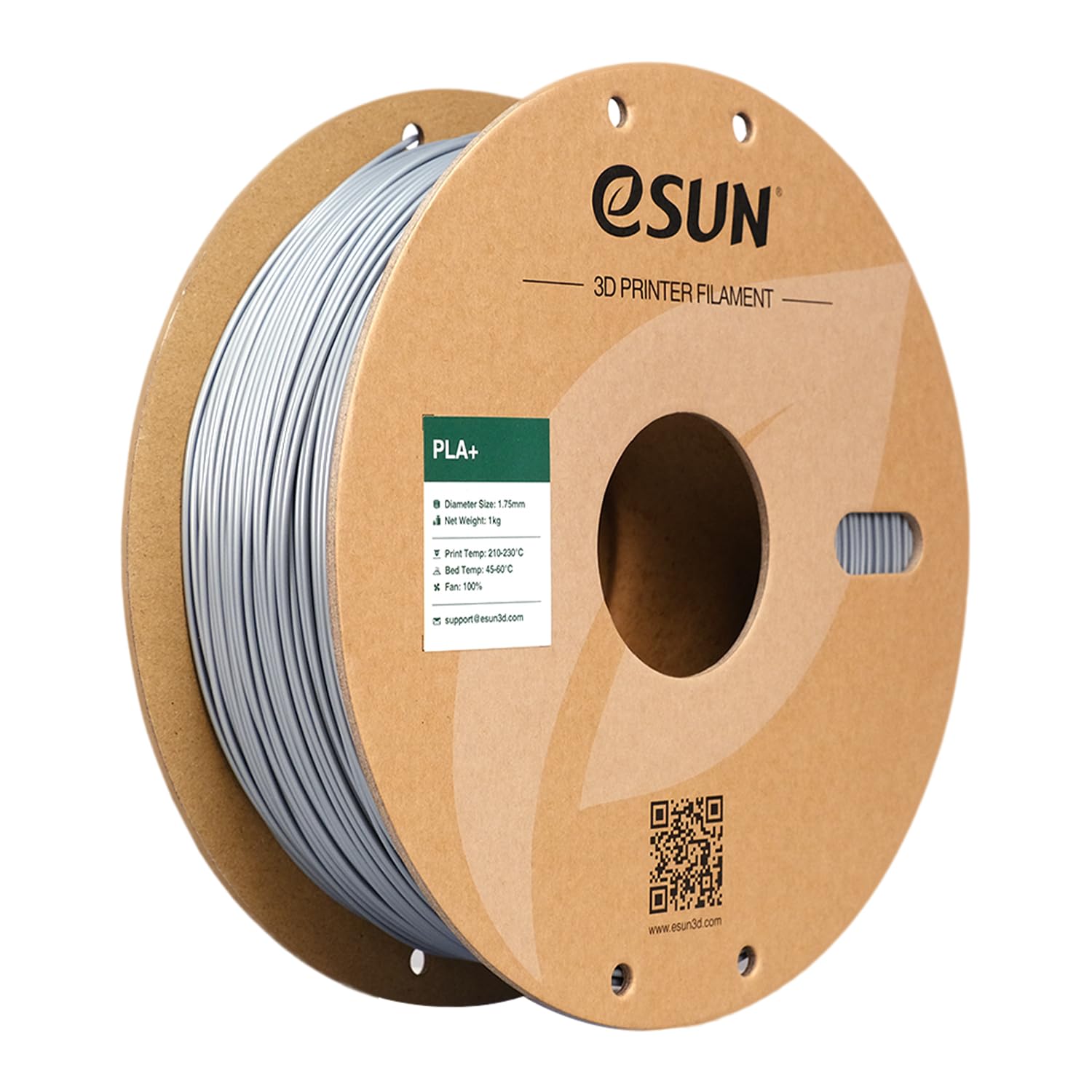 eSUN PLA+ Filament 1.75mm, Enhanced Toughness 3D Printer Filament PLA Plus, Dimensional Accuracy +/- 0.03mm, 1KG Spool (2.2 LBS) 3D Printing Filament for 3D Printers, Silver