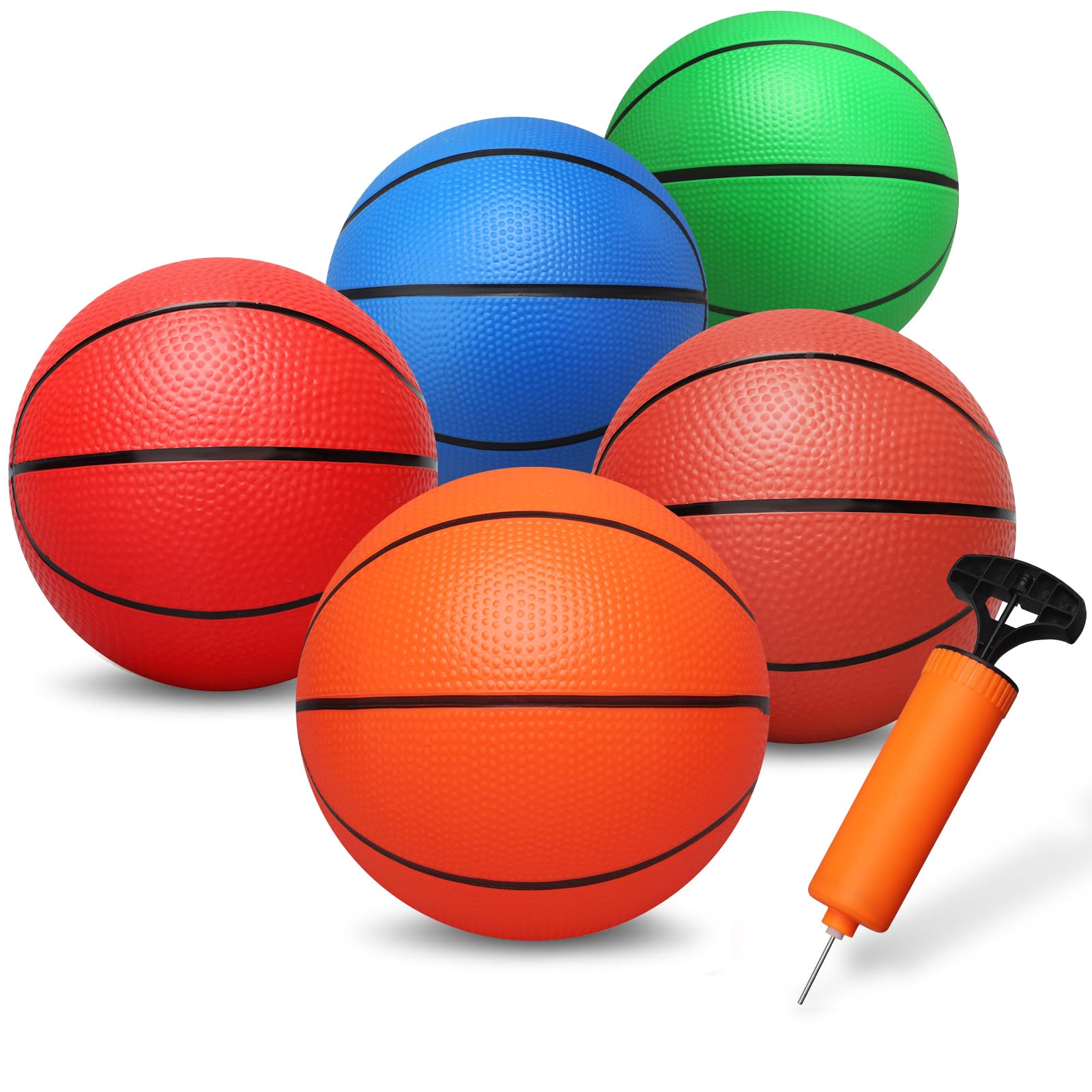 Dilabnda 16CM Rubber Basketball, Colorful Kids Mini Toy Basketball, Children's Rubber Basketball, Teenage Basketballs with Pump, Great Indoor Outdoor Fun Sports for Kids and Adults (5 Pack)