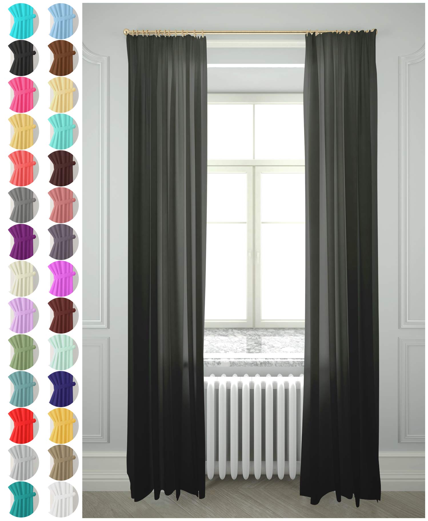 Megachest gathering tape voile curtain(Black W 56" x L 54" (2 Panels))