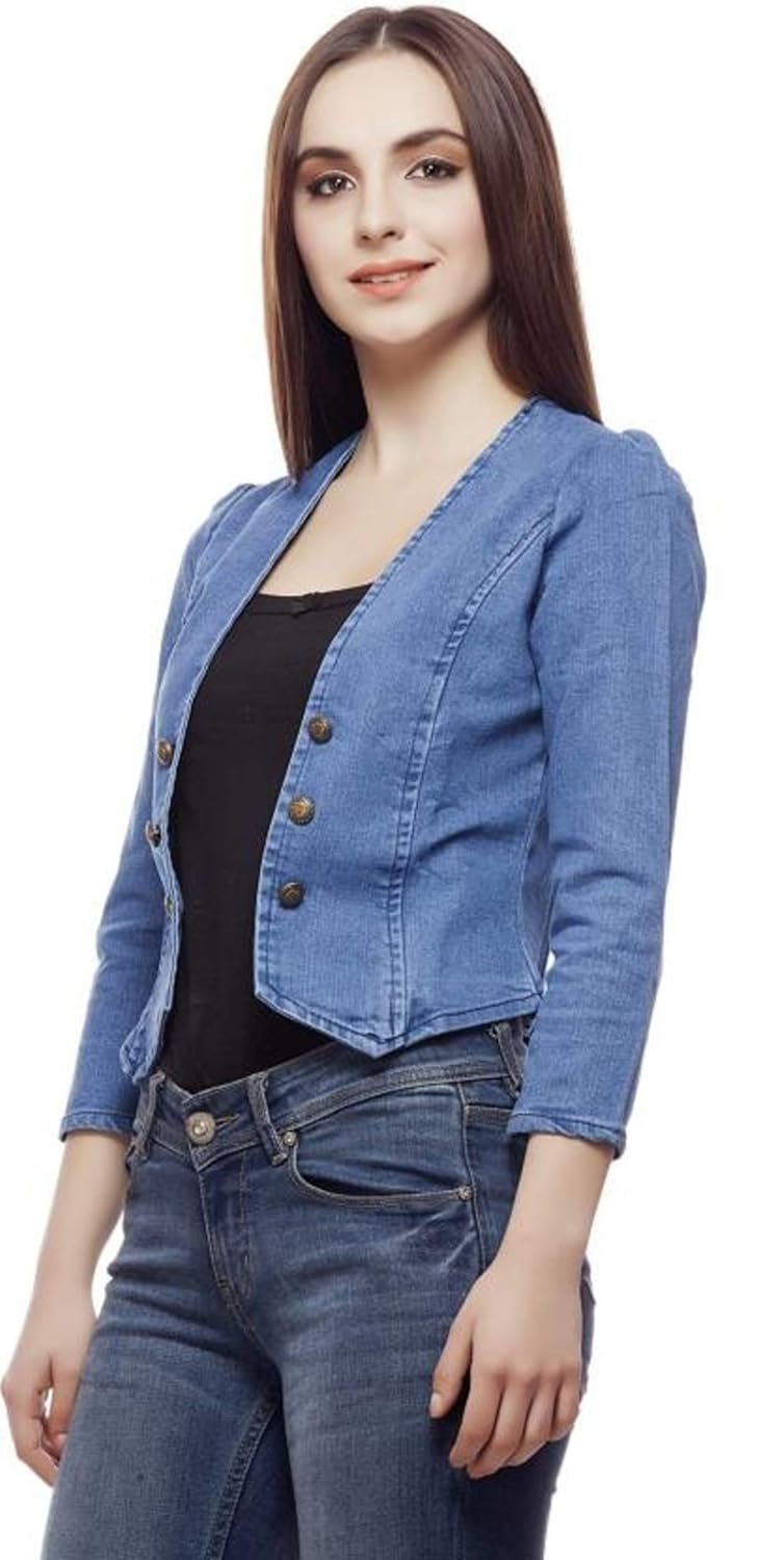syolo full sleeves solid blue women denim jacket