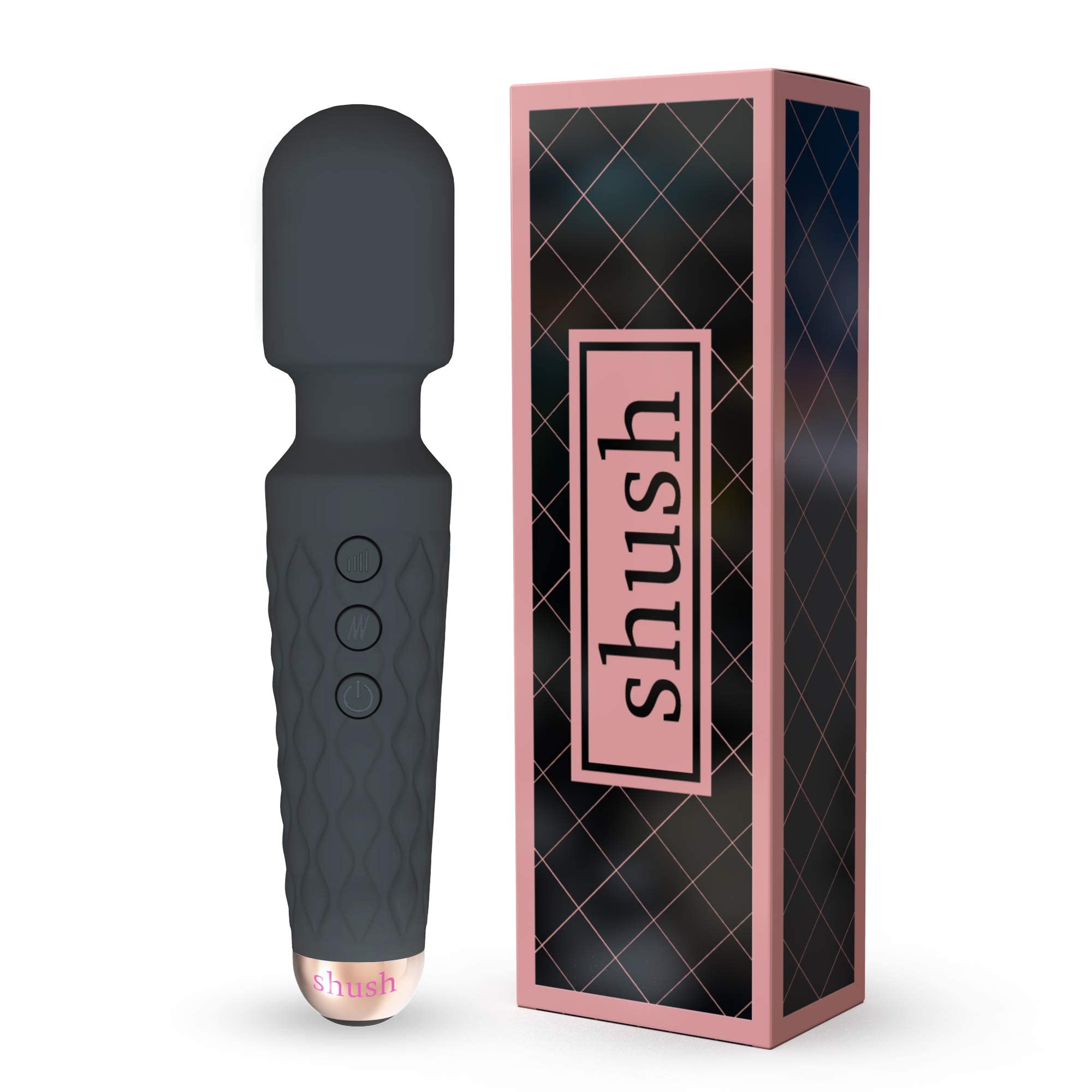Wireless Wand Massager by shush Vibrator for Women G spot Stimulator, Powerful Electric Massager with 8 Powerful Speeds and 20 Patterns - Adult Sex Toy, Dildo, Cordless, Vibrator, Rechargeable Black