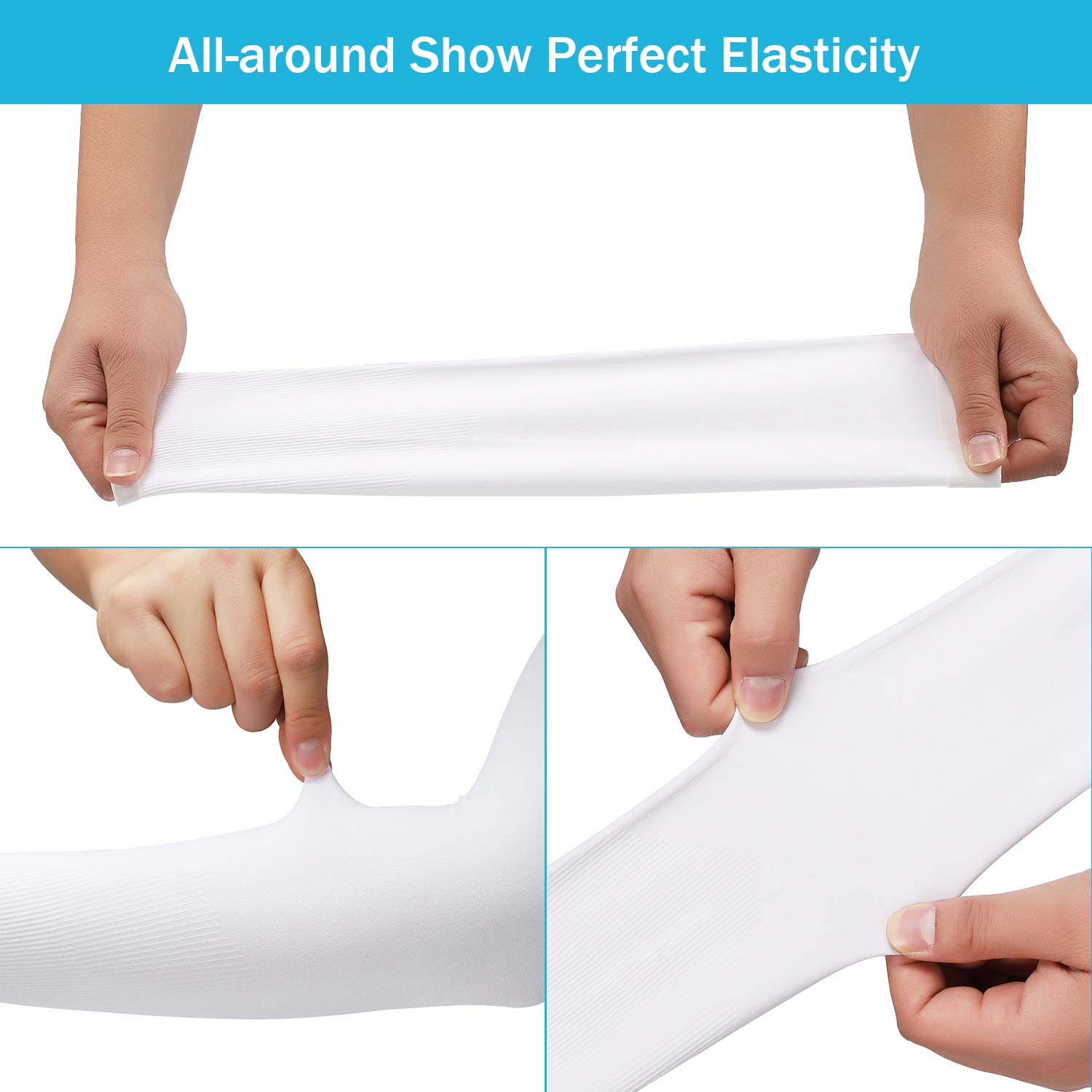 Arm Sleeves 1 Pair Cooling UV Protection, Compression Sleeves to Cover Arms Women Men, Sunblock Arm Cover Durable Stretchy for Outdoor Sports (White)