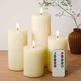 Flickering Flameless Candles, Battery Operated, Remote Timer, Set of 4 | Ivory LED Pillar Candles Flickering, Real Wax, Warm Flame, Powered by 2AA, Home Table Shelf Wedding Party Festival Decor