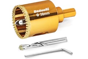 DaduoRi 1-1/2" Serrated Diamond Hole Saw with 2Pcs Removable Pilot Bits, Easy-Align for Precise Drilling in Porcelain, Ceramic, Granite, and Marble (1.5" Countertop Drill Bit)