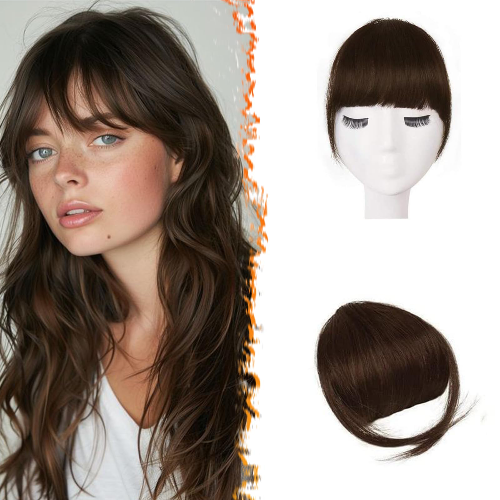 BARSDAR Clip in Fringe Human Hair 100% Real Hair Bangs with Temples Clip on Fringe Extensions Natural Color Washable/Dye-able 4#