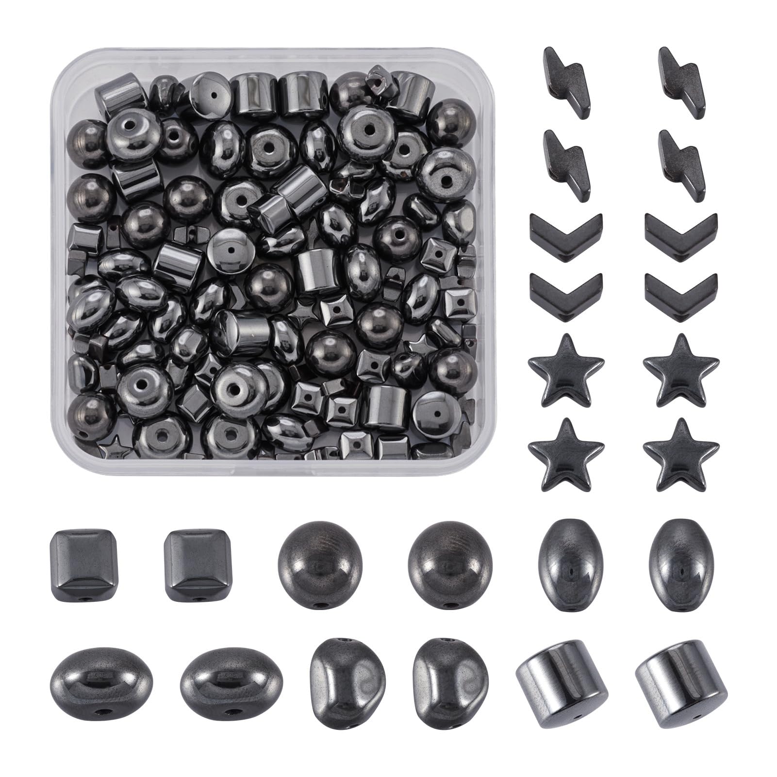 Spritewelry 135pcs 9 Styles Black Hematite Beads Mixed Shape Natural Gemstone Loose Beads for Necklace Earring Necklaces Jewelry Making