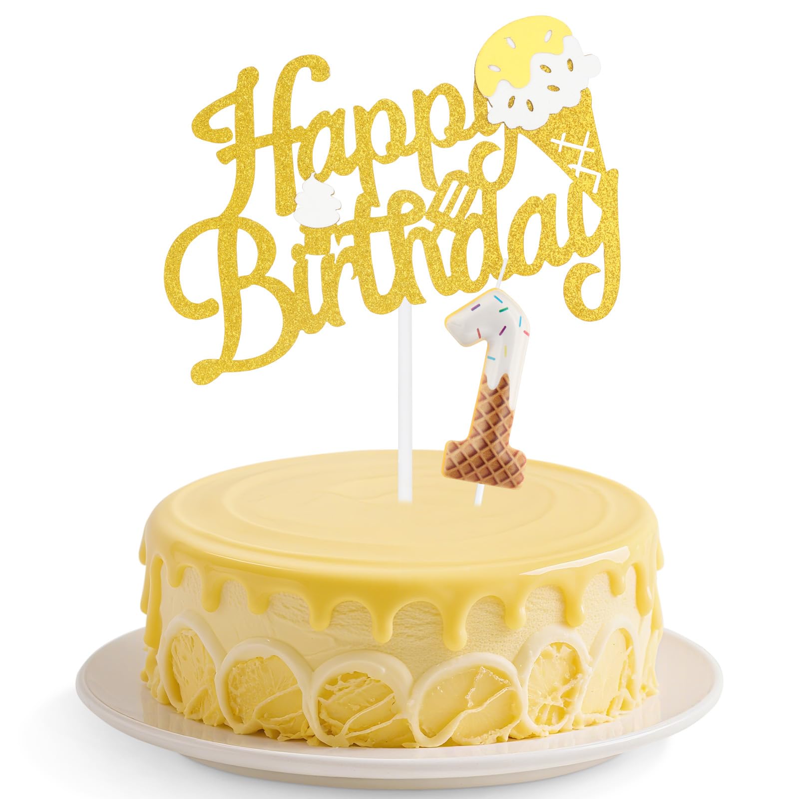 Ice Cream Birthday Candles Set,Colorful Number 1 Candle for Cake,1st Birthday Decorations for Boys,Ice Cream Cupcake Toppers Sweet Cake Decorations for Boys Girls Birthday,Sweet Themed Party Supplies
