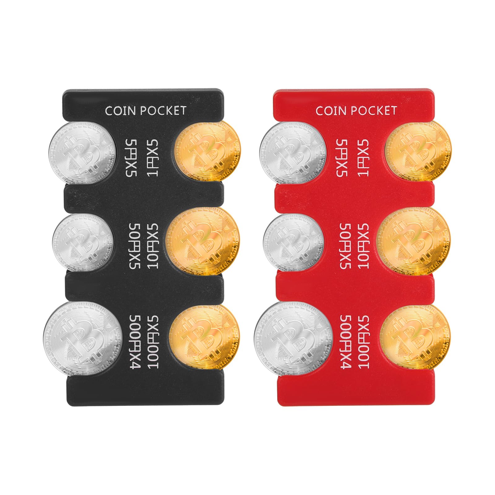2pcs Japanese Yen Coin Holders, Coin Dispenser with 6 Slots Rectangle Plastic Display Black Red Hard Case Organizer and Storage Coin Stand Sorter Collection Purse Wallet for Travel Car Coin Change